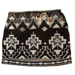 COPY - Express Black Aztec Sequin Skirt XSmall NWT Mini Silver Tribal Design NE…
